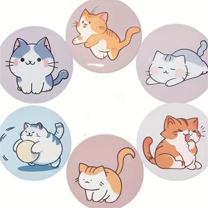 귀여운 카툰 고양이 나무 코스터 6pcs 세트, 차와 커피잔용 동물 디자인 나무 받침대, 가정 및 카페 사용 가능, 열차단 매트