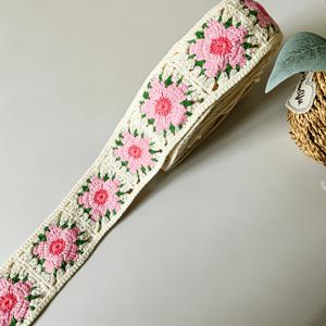 초광폭 6.51cm 빈티지 아가일 레이스, 손으로 코바늘 뜨개질한 핑크색 꽃무늬 뚫공 레이스, 드레스 칼라, 헤어 액세서리, 가방 장식, 홈 텍스타일 DIY 용품용