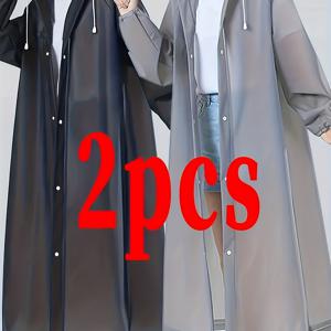 2개 블랙 그레이 단색 세트 패션 , 오픈 가디건 후드 올인원 두꺼운 내구성 재사용 가능, 일회용 아님 패션 휴대용 야외 필수 , 남녀공용 라이딩 , 비오는 날 필수품, 패션