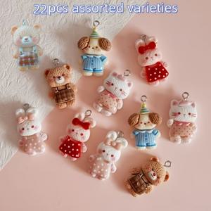 22개 랜덤 구성 리본, 토끼, 곰, 강아지, 아기 고양이 동물 펜던트, DIY 주얼리 제작 액세서리, 팔찌, 목걸이 및 기타 주얼리 참용