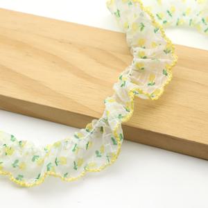 1야드 2.5cm 폭 시폰 레이스 트림, 주름과 러플 엣지, 꽃무늬 패브릭 리본 - 의류 밑단, 헤드웨어, 홈 데코, DIY 재봉, 인형 액세서리, 베개 장식용