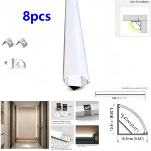 길이 100cm 8개입 삼각형 트랙 채널 시스템 조명 트랙, 캐비닛 조명, 와인장, 옷장 선반 조명, 주방 선형 조명, 캐비닛 및 수납장 하부용 삼각형 조명 채널에 적합, 블랙/화이트 확산기 커버 플레이트, 장착 클립 및 커버 포함, 간편한 설치, 광원 미포함, 배선 불필요
