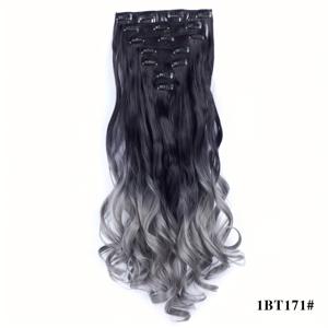 합성 머리 16 헤어 클립, 여성용 22인치 그라데이션 가발 7개/세트 헤어 클립, 긴 웨이브 가발