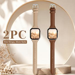 Apple Watch 밴드 44mm 45mm 40mm 41mm 42mm 46mm Ultra3/2/1 49mm 38mm 스포츠 여성 남성 팔찌용 슬림 인조 가죽 스트랩 2개