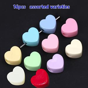 DIY 공예용품, 공예 재료, 의류 장식, 액세서리, 목걸이, 팔찌, 귀걸이용 16개 랜덤 혼합 색상 대형 마카롱 하트 모양 아크릴 구슬 및 기타 수제 구슬 부품 구슬 모음