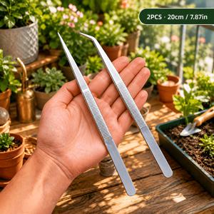 20Cm- 롱 핀셋, 직선 및 곡선 팁, 다기능 식물 재배 청소 핀셋, 긴 클램프, 내구성이 뛰어나고 견고함, 분재 관리, 수족관 유지 보수, 가정 및 사무실 사용에 적합, 훌륭한 식물 재배 도구