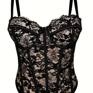 #9211 레이스 디자인 캐미솔 조끼, 우아한 니치 쉐이핑 속옷, 여성용 속옷 겉옷 골지 탑, 여성용 타이트 코르셋