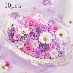 미니 인조 꽃 머리 50개 - DIY 화환 웨딩 장식 공예용 보라색 흰색 장미 매실 데이지
