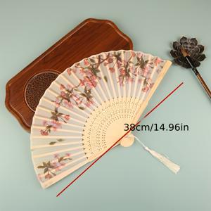 우아한 핸드헬드 꽃무늬 접이식 부채 1개, 꽃무늬와 술 장식이 있는 빈티지 중국식 부채, 결혼식, 파티, 선물, 벽 장식, 야외 사진 촬영용, 그리고 발렌타인데이와 어머니의 날을 위한 이상적인 선물로 완벽