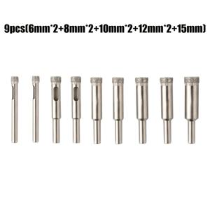 유리 드릴 비트 세트, 9개 (6mm x 2, 8mm x 2, 10mm x 2, 12mm x 2, 15mm) 드릴 비트, 유리, 타일, 대리석 등에 적합