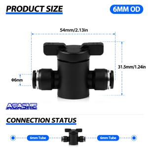 AGA BTC 에어 호스 볼 밸브, 6mm 8mm 외경 공압 푸시핏 차단 밸브 커넥터, PU 나일론 파이프용 퀵 커넥트 T형 튜브 피팅, 수동식 공기 흐름 조절기 스위치, 압축기 에어 라인 시스템용 공압 액세서리