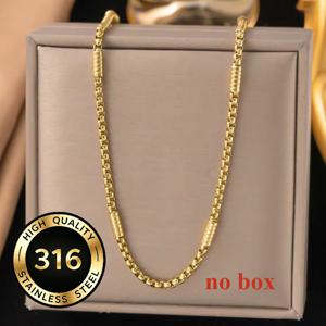 1개 18K 골드 도금 316L 스테인리스 스틸 사각형 누름 걸쇠 튜브 체인 50cm 목걸이, 남녀공용 스타일, 활용도 높은 고급 목걸이, 선물용으로 이상적