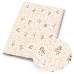 1个 셰비 시크 핑크 로즈 플로럴 프린트 원단 - 59 x 19.68인치 (150 x 50cm) präzise 재단된 폴리에스터 원단 - DIY 재봉, 스크랩북킹, 식탁보, 공예용으로 적합