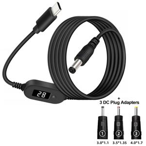 LED 디스플레이 조절식 전압 Type-C to 전원 케이블 | 140W PD 트리거 케이블 | 5V-28V 6단계 조절식 | 어댑터 팁 3개 포함 | 라우터, 카메라, 일렉트릭 기타 등과 호환