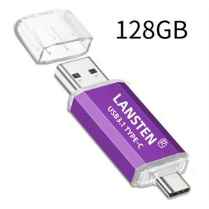 LANSTEN 64GB/128GB/256GB USB C 플래시 드라이브, 최대 40-60MB/s 쓰기 속도, 폰 및 PC용 (보라색)