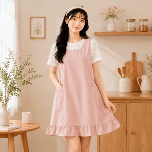 여성용 조절식 뒤집기 끈 앞치마, 주머니 및 러플 엣지 포함 - 통기성 조끼 스타일, 꽃집 작업, 요리용으로 적합 - 프리사이즈 스모크 앞치마, 가정 및 꽃가게 용도 (벨트/후크 없음)