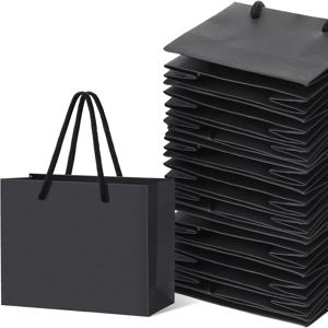 남녀를 위한 선물 12개입 화이트 블랙 대형 핸드백 선물 가방 (손잡이 포함), 9.45 X 6.69 X 3.94 인치 (약 24 X 17 X 10 Cm) 종이 선물 가방, 소규모 비즈니스 파티, 결혼식 선물 포장, 졸업 파티에 적합한 감사 선물 가방