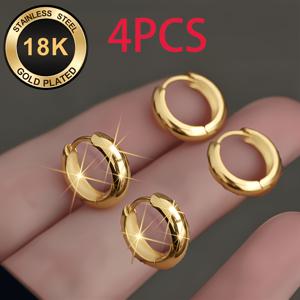 4개 세트 18K 골드 도금 저자극성 귀걸이, 남성 및 여성용, 변색 방지 이어포스트, 데일리, 파티, 휴일용 클래식 스터드 귀걸이, 부활절, 발렌타인데이, 어머니의 날 선물 - 사계절 남녀공용