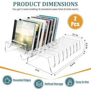 투명 아크릴 CD 랙 2개 세트 - DVD/CD 디스플레이, CD 보관 및 바이닐 레코드 보관에 적합, 최대 14개 표준 CD 케이스 수납 가능, 미디어 랙 정리 및 정돈을 도와드립니다.