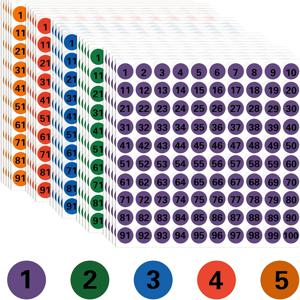 1-100 숫자 스티커 25매, 자체 접착식 숫자 라벨, 접착식 원형 숫자 태그, 정리 및 분류용 라벨, 보관함, 사물함, 사무용품, 학용품, 다양한 색상