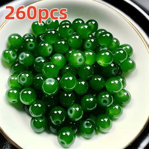 260개 6mm 진한 녹색 직구형 유리 원형 구슬, 옥옥수맥석 모조 유리 구슬, DIY 주얼리 제작용 직구형 루즈 비즈, 구슬 팔찌, 유약 처리된 구슬, 핸드메이드 액세서리, 의류, 휴일 선물