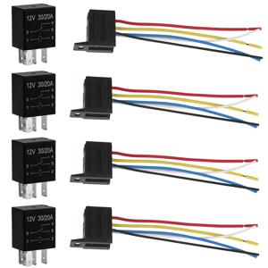4개 세트 헤비 듀티 12V 30A 자동차 릴레이 와이어 소켓 플러그 하네스 키트, 4핀 5핀 전기 자동차 & Spdt 릴레이