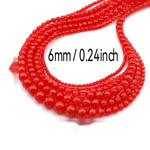 6mm 천연 레드 원형 구슬 - DIY 주얼리 제작용 루즈 보석, 팔찌, 목걸이, 귀걸이, 핸드메이드 공예품에 적합한 천연 구슬 - 남녀공용 6mm (29-30개) 하프