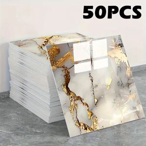 50개 자체 접착 비닐 배경 벽 스티커, TV 배경, 방수 제거 가능 PVC 대리석 패턴 패널, 제거 가능한 벽지, 욕실, 주방, 거실에 적합, 설치 및 재사용 용이/벽 장식