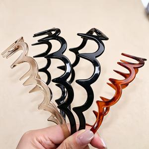 여성용 거북등 무늬 물결 머리띠 4개 세트 - 미끄럼 방지 이빨 빗 헤어밴드, 데일리웨어 및 파티용 레트로 하이탑 디자인 | 우아한 거북이 헤어 선물 (깃털 없음, 클래식)