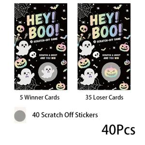 40개 부기 테마 할로윈 스크래치 오프 게임 카드 - 할로윈 테마 파티, 할로윈 활동 학교, 가족 트릭 오어 트리트 & 부기 바구니 소품을 위한 무서운 호박 파티 게임, 재미있는 축제 파티 활동 & 장식