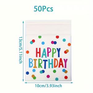 50/100개입, 생일 축하 폴카 도트 비닐 봉투, 13 X 10Cm 비닐 자체 밀봉 선물 가방, 1주년 생일 파티 장식, 사탕 선물 포장 가방, 생일 파티 장식, 파티 답례품