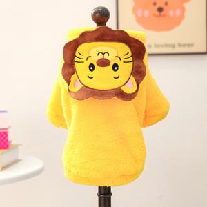 고양이와 강아지 공용 애완동물 옷, 가을 겨울용 두꺼운 따뜻한 귀여운 노란색 작은 사자 모양 변신 의상 후드티