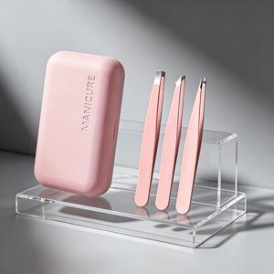 3개입 눈썹 핀셋, 내향성 모발 제거용, 거울형 케이스 포함 - 뾰족형/곡선형/평평한 팁 미니 핀셋, 여행 및 가정용, 휴대용 눈썹 정리용, 모든 피부에 적합, 컴팩트 보관함