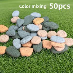 50개 혼합 색상 미니어처 조경 미니 돌, 시뮬레이션 소형 돌, 돌 농장 조경, 정원 통로, 장식 등 조경 장식품 제작에 사용