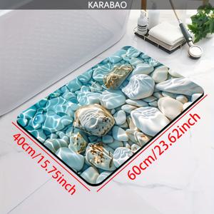 2D 플랫 1개 해양 스톤 텍스처 미끄럼 방지 욕실 매트, 빠른 건조 흡수 고무 뒷면 욕실 매트, 부드럽고 편안함, 현관문에 적합 – 싱크대 앞 욕실 바닥 매트 – 샤워 매트, 욕실, 샤워실, 세탁실용