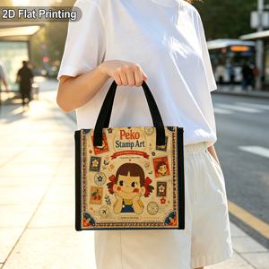 [할로윈 선물] 1개입 (비식품 접촉) Peko 빈티지 스탬프 아트 패턴 휴대용 단열 런치 백, 누출 방지 내부, 재사용 가능한 손잡이 달린 런치 토트백 (직장, 학교, 여행 및 야외 활동용)