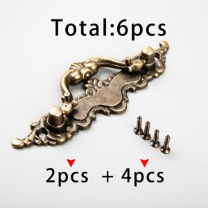 2개 구리색 바 풀 핸들 및 4개 3X12 구리색 풀 스크류 총 6개, 유럽풍 조각 액티브 핸들, 나무 상자 주얼리 상자 장식 하드웨어 풀, 릴리프 플립업 서랍 캐비닛 도어 핸들 (나사 포함)