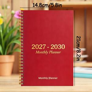 2027-2030 월간 플래너, A5 사이즈, 고품질 용지 124페이지, 그라데이션 컬러 내지, 로즈 레드 테마 디자인 다이어리, 연간 달력 기획, 월별 탭