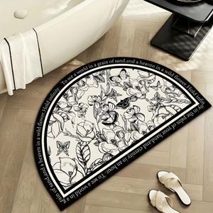 1개 우아한 반원 플로럴 매트, 부드럽고 편안함, 블랙 앤 화이트 디자인, 모던 홈 데코, 욕실 데코, 욕실 매트에 적합, 현관 매트, 소형 매트, 웰컴 매트, 카펫, 바닥 매트, 야외 현관 매트, 주방 매트로 매우 적합