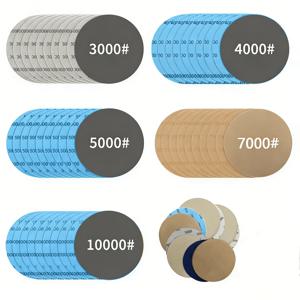 50개입 5인치 후크 앤 루프 사포, 3000/4000/5000/7000/10000 방사, 원형 고방사 습식 및 건식 사포, 궤도형 샌더, 자동차, 목재 또는 금속 연마용