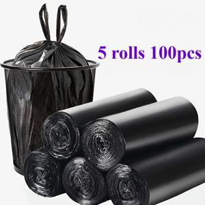 5롤/100개입 검정색 튼튼한 저렴한 대형 쓰레기 봉투, 사무실, 파티, 가정 및 다용도에 적합, 새해 가정용 쓰레기 봉투