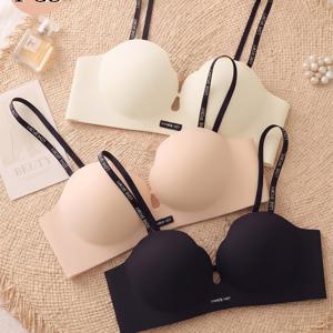 여성용 스트랩리스 웨어러블 브라 3pcs 세트, 심리스 브라, 작은 가슴 푸쉬업 및 확대 무선 브라, 하체 처짐 방지 섹시 패션 레터 브라, 여성용 하체 처짐 방지 무선 브라, 작은 가슴 푸쉬업 및 확대