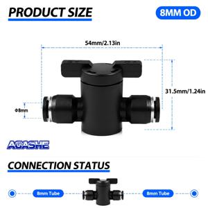 AGA BTC 에어 호스 볼 밸브, 6mm 8mm 외경 공압 푸시핏 차단 밸브 커넥터, PU 나일론 파이프용 퀵 커넥트 T형 튜브 피팅, 수동식 공기 흐름 조절기 스위치, 압축기 에어 라인 시스템용 공압 액세서리