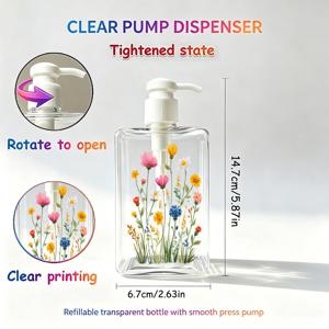 2D 평면, 1개, 꽃송이 프레스 병, 280ml, 리필 가능한 로션 펌프, 핸드 솝/샴푸/바디워시에 적합, 가정용/집 꾸미기에 이상적, 휴대용/여행 필수품, 완벽한 선물, 2D 평면