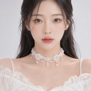 진주 플라워 초커 우아한 여성 포인트 목걸이