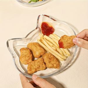 1개 두꺼운 귀여운 고양이 접시 유리 접시 가정용 만두 접시 샐러드 접시 저녁 접시