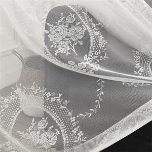 프렌치 워프 레이스 커튼 2개, 로맨틱 유럽풍 거실 발코니 창문 스크린, 레트로 자수 꽃 거울꽃 마감 도어 커튼, 폴대 주머니 디자인