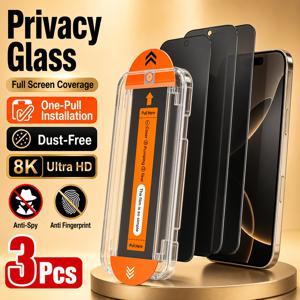 CASECOPS 3개입 프라이버시 강화유리 화면 보호필름, 먼지 없는 자동 정렬 설치 키트 포함, 18 Pro Max/18 Pro/17 Pro Max/17 Pro/16 Pro Max/15/14/13/12/11/X 시리즈용, 원클릭 설치 8K HD 지문 방지 스크래치 방지 기포 없음