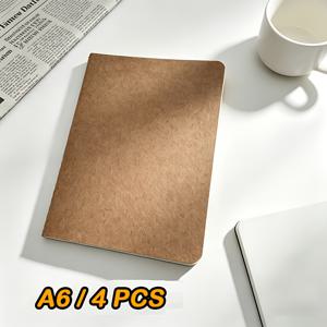 A6 크라프트지 빈티지 무지 공책 4개 세트, 모서리가 둥근 30매 60페이지, 두꺼운 100g 크림 달린 눈보호용지, 초중고대학생을 위한 휴대용 다이어리, 휴일 선물용으로 적합