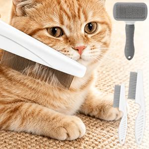 고양이, 강아지 및 기타 반려동물의 푸석한 털, 진드기, 비듬을 제거하도록 설계된 자동 세척식 브러시와 소형 살ฟ린트빗 2개로 구성된 3종 세트. 모든 유형의 반려동물 털에 적합한 순한 펫 그루밍 세트